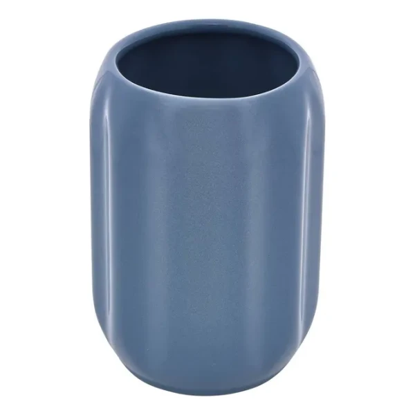 Ceramiczny kubek na szczoteczki z reliefowym wzorem Colorama, niebieski - 5five