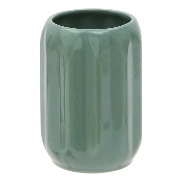 Ceramiczny kubek na szczoteczki z reliefowym wzorem Colorama, zielony - 5five