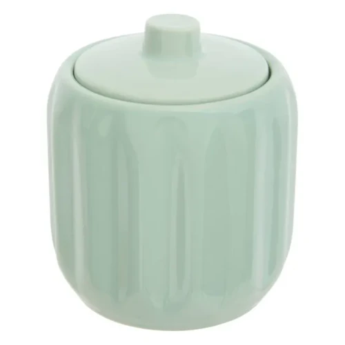Ceramiczny pojemnik na waciki i patyczki z reliefowym wzorem Colorama, seledynowy - 5five