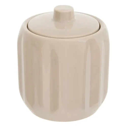 Ceramiczny pojemnik na waciki i patyczki z reliefowym wzorem Colorama, beżowy - 5five