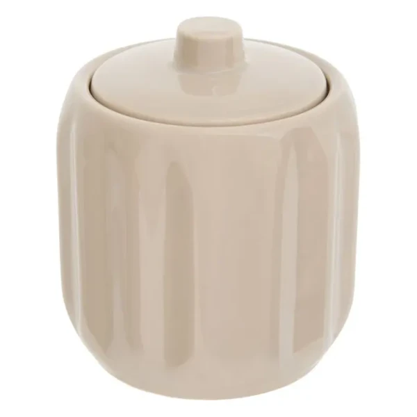 Ceramiczny pojemnik na waciki i patyczki z reliefowym wzorem Colorama, beżowy - 5five