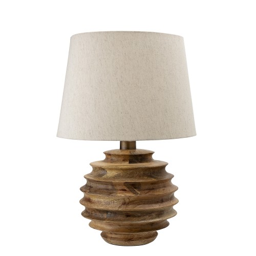 Drewniana lampa stołowa z drewna mango z bawełnianym kloszem BLOOMINGVILLE