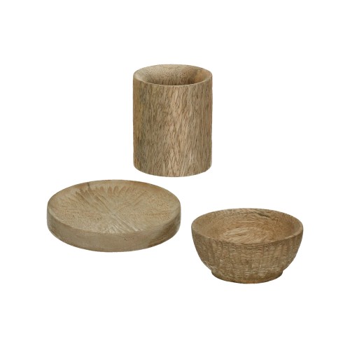 Kieliszek na jajko z podstawką i miseczką Kerf Natural z drewna mango POMAX