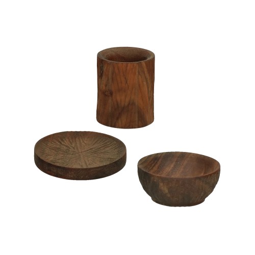 Kieliszek na jajko z podstawką i miseczką Kerf Rust z drewna akacjowego POMAX