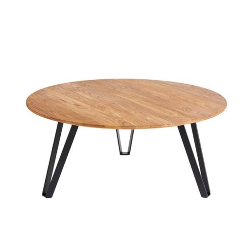 Okrągły stolik kawowy Space Natural 90 z drewna dębowego i żelaza MUUBS