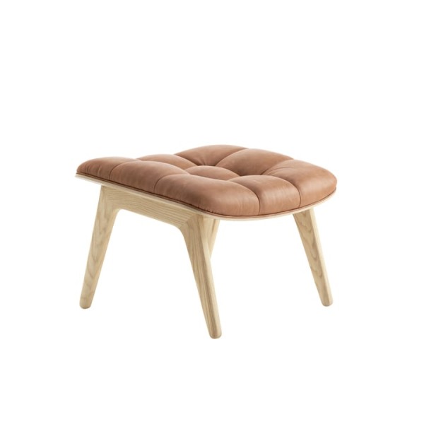 Podnóżek tapicerowany Mammoth - drewno dębowe Nature skóra Camel NORR11