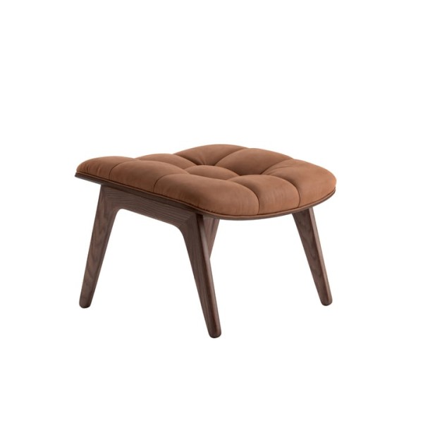 Podnóżek tapicerowany Mammoth - drewno dębowe Dark Smoked skóra Rust NORR11