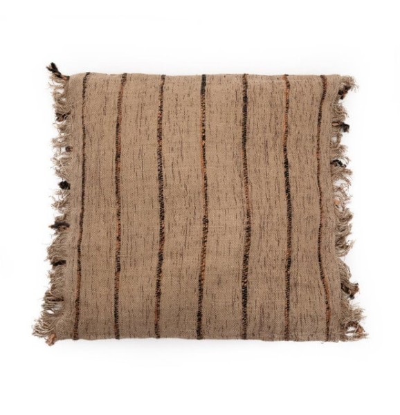 Duża beżowa poduszka dekoracyjna w paski 60x60 S'il z bawełny - Bazar Bizar