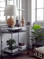 Drewniana lampa stołowa z drewna mango z bawełnianym kloszem BLOOMINGVILLE