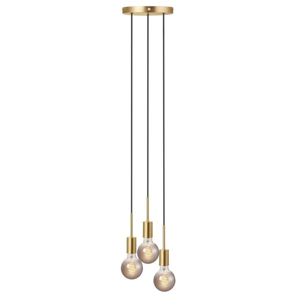 Złota mosiężna lampa sufitowa zwis potrójny Paco 3 NORDLUX