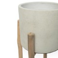 Kwietnik stojący Chalk High szara terakota teak BAZAR BIZAR