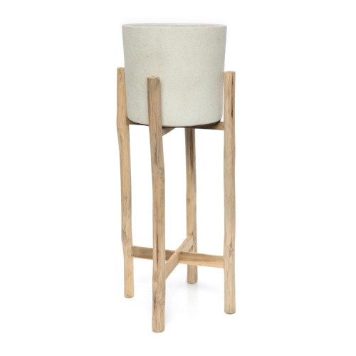 Kwietnik stojący Chalk High szara terakota teak BAZAR BIZAR
