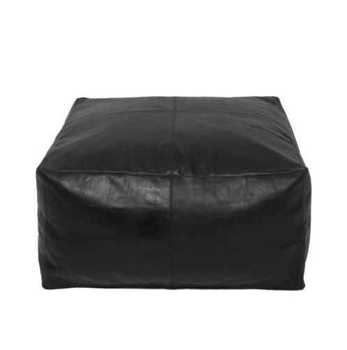 Leather pouffe black Nappa Black - Bazar Bizar