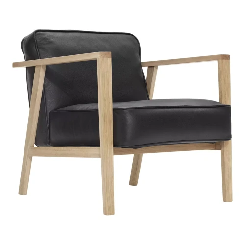 Fotel skórzany LC1 skóra naturalna czarna rama dąb naturalny bielony - Andersen Furniture