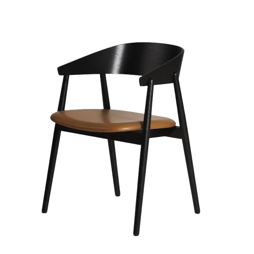 Krzesło drewniane tapicerowane AC2 dąb czarny siedzisko skóra cognac - Andersen Furniture