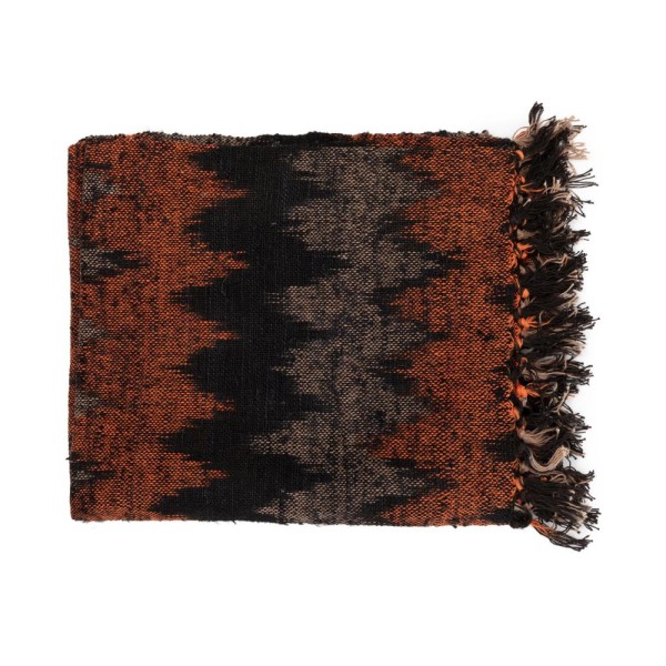 Cotton plaid blanket with pattern 130x170 S'il Black Orange - Bazar Bizar