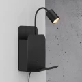 Wall lamp with a shelf with a USB charging port Roomi Black black - Nordlux