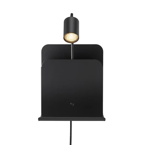 Wall lamp with a shelf with a USB charging port Roomi Black black - Nordlux