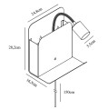 Wall lamp with a shelf with a USB charging port Roomi Black black - Nordlux