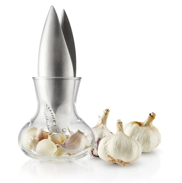 Garlic press, stainless steel with glass jar - Eva Solo