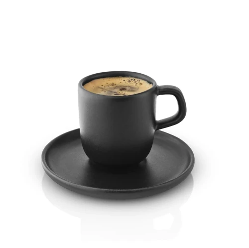 Espresso cup with saucer Nordic Kitchen 0.07L black stoneware, set of 4 - Eva Solo