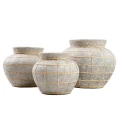 Decorative pot cover Belly M Grey terracotta rattan - Bazar Bizar