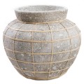 Decorative pot cover Belly L Grey terracotta rattan - Bazar Bizar