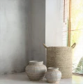 Decorative pot cover Belly L Grey terracotta rattan - Bazar Bizar