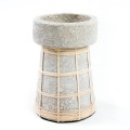 Decorative candle holder Serene Grey L terracotta and rattan - Bazar Bizar