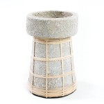 Decorative candle holder Serene Grey L terracotta and rattan - Bazar Bizar