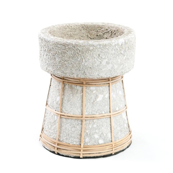 Decorative candle holder Serene Grey M terracotta and rattan - Bazar Bizar