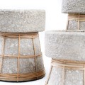 Decorative candle holder Serene Grey S terracotta and rattan - Bazar Bizar