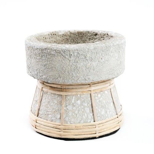 Decorative candle holder Serene Grey S terracotta and rattan - Bazar Bizar