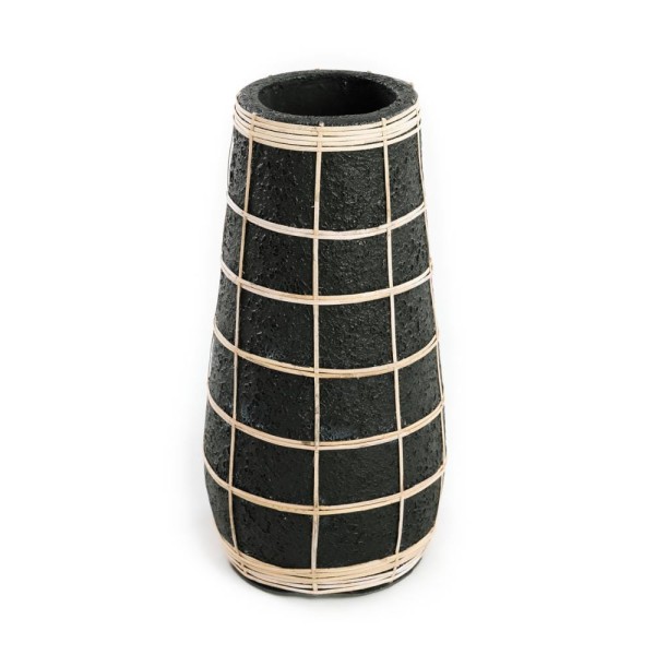 Vase Cutie Black L terracotta and rattan - Bazar Bizar