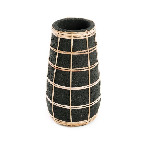 Vase Cutie Black M terracotta and rattan - Bazar Bizar