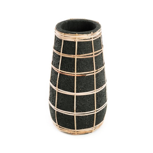 Vase Cutie Black M terracotta and rattan - Bazar Bizar