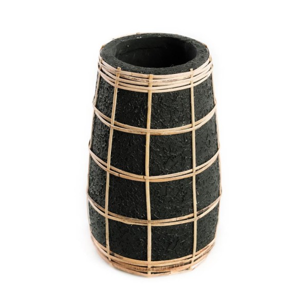 Vase Cutie Black S terracotta and rattan - Bazar Bizar