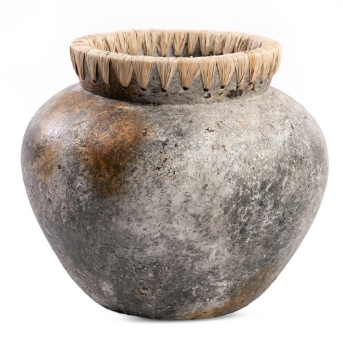 Pot cover Styly L Grey terracotta raffia - Bazar Bizar
