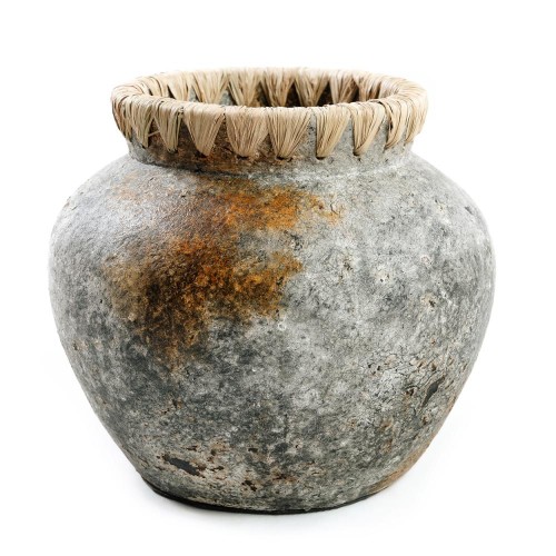 Pot cover Styly S Grey terracotta raffia - Bazar Bizar