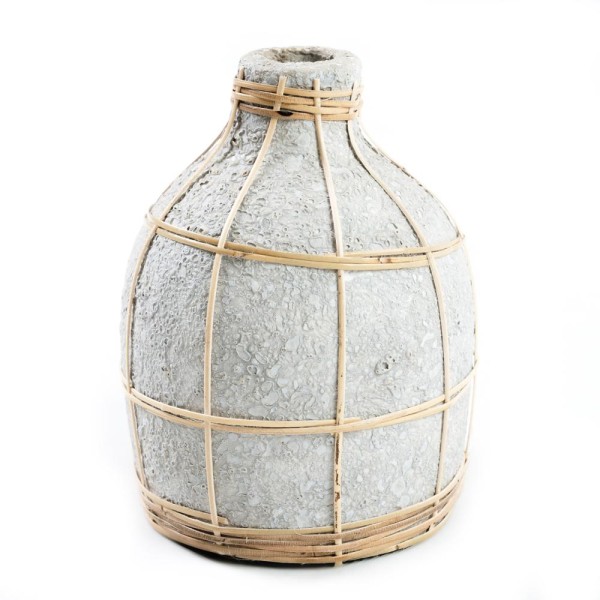 Terracotta vase with rattan Whoopy Concrete S - Bazar Bizar 