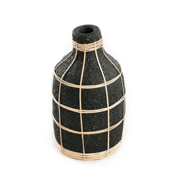 Vase Whoopy Black L terracotta with rattan - Bazar Bizar