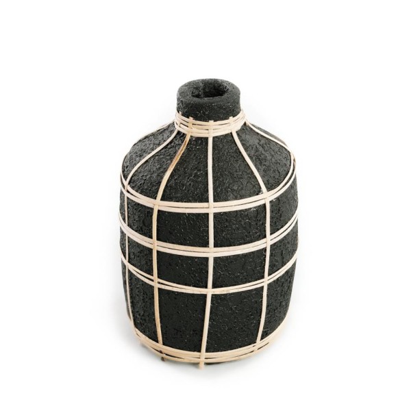 Vase Whoopy Black M terracotta with rattan - Bazar Bizar