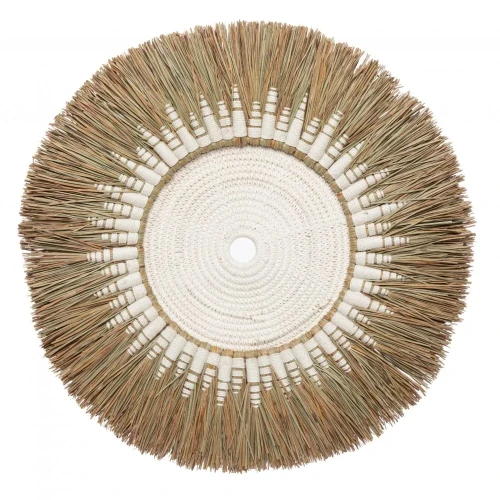 Raffia and macrame wall decoration Wall Deco White 60 - Bazar Bizar