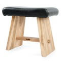 Upholstered stool from suar wood and leather - Bazar Bizar