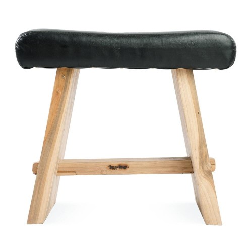 Upholstered stool from suar wood and leather - Bazar Bizar