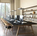 Krzesło drewniane tapicerowane AC2 dąb bielony siedzisko skóra czarna - Andersen Furniture