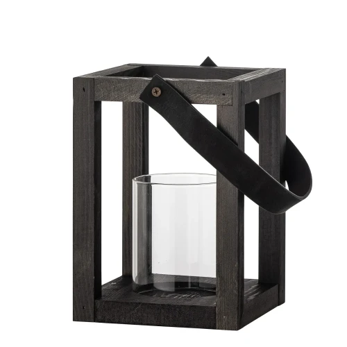 Wooden lantern black Lyra pine - Bloomingville