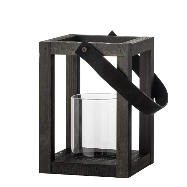 Wooden lantern black Lyra pine - Bloomingville