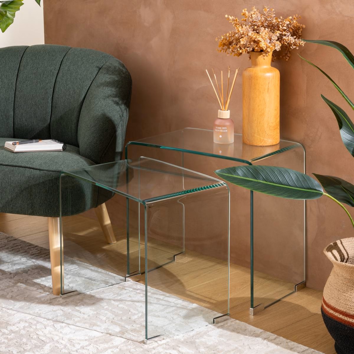 szklane stoliki wsuwane pod siebie, Natural Home Decor