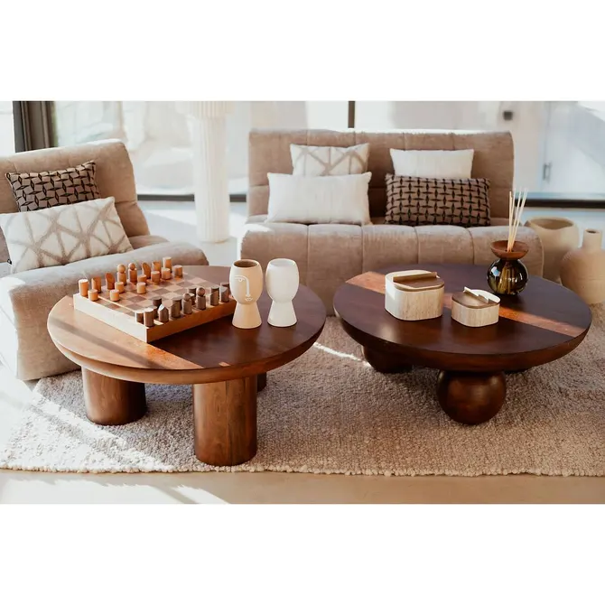 drewniany stolik kawowy okrągły niski, Natural Home Decor